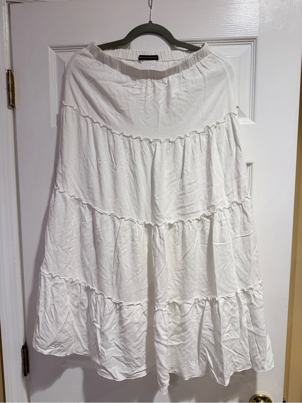 Brandy Melville White Tiered A-Line Midi Skirt